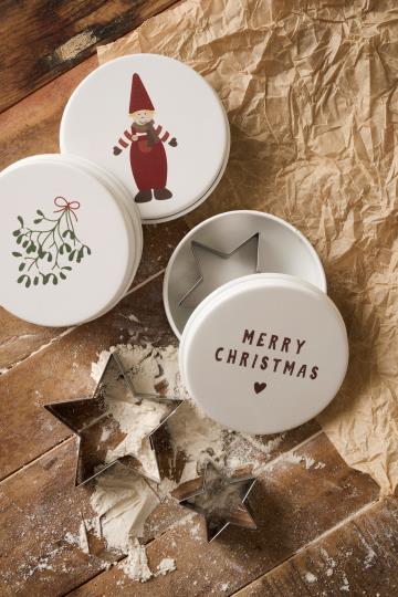 Ib Laursen Dose mit 3 Herz-Keksausstechern, Mistelzweig auf Deckel