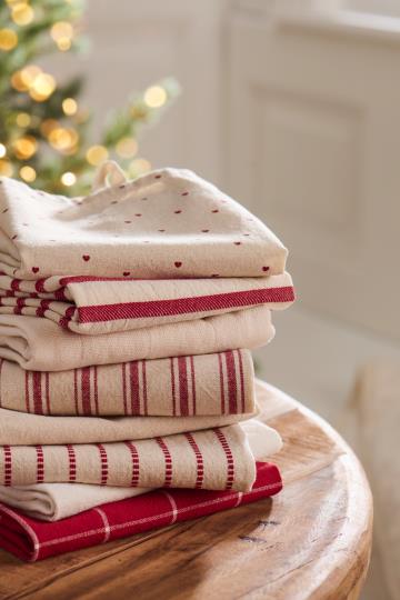 Geschirrtuch Holly natur m/roten eingewebten Streifen