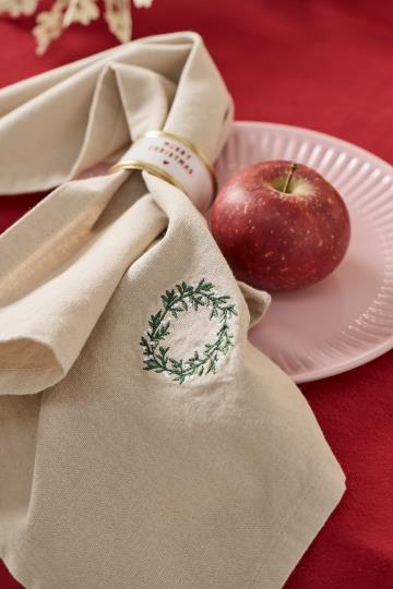 Ib Lauren Stoffserviette Tradition mit Kranz leinenfarbig