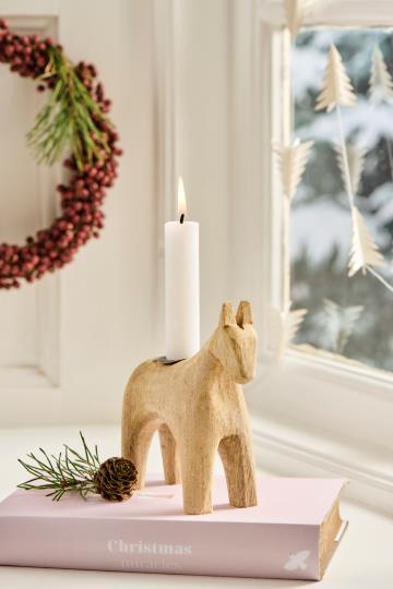 Kerzenhalter f/2,2 cm Kerze Pferd UNIKA Holz m/Metalleinsatz