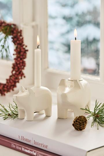 Ib Laursen Kerzenhalter Schwein UNIKA Holz m/Metalleinsatz