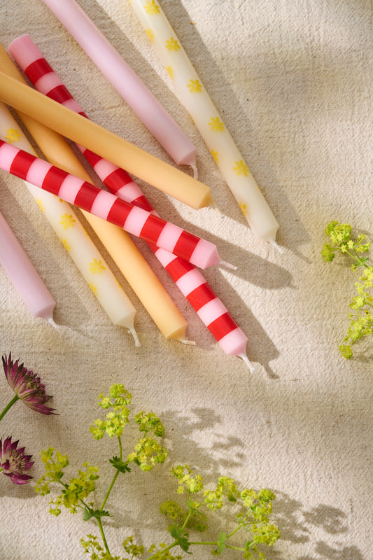 Ib Laursen Dünne hohe Kerze gestreift rot/hellrosa Ø:1,3 H:20