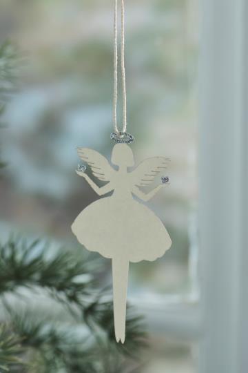 Ib Laursen Scherenschnitt Engel mit Silberglorie und Herz in jeder Hand