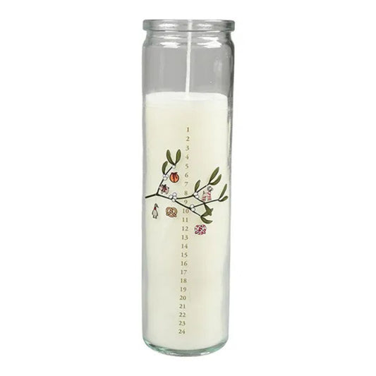 Kalenderkerze im Glas – Adventskerze mit Zweig-Motiv