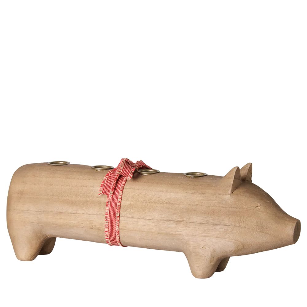 Maileg Holzkerzenhalter, Schwein, Advent groß – Natur