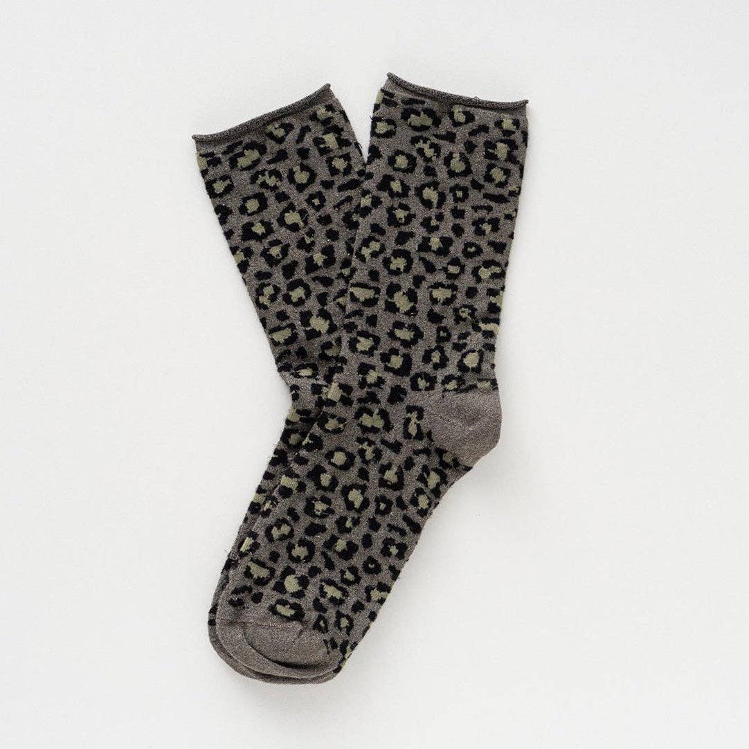 KLUE Glitzer-Lurex-Socken aus umweltfreundlichem Lyocell | Leopard Khaki