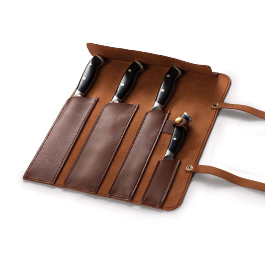 Napoleon Messertasche aus Leder, aufgeklappt mit Messer