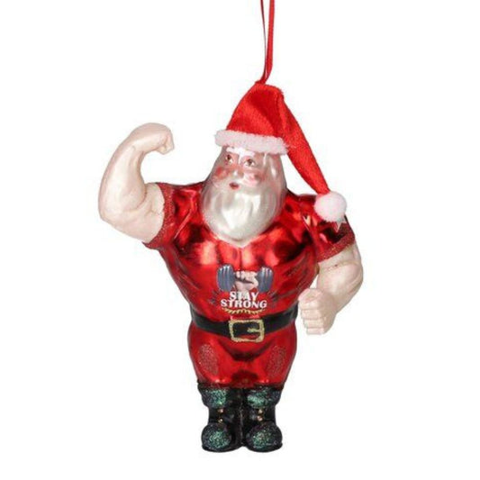 Baumschmuck Bodybuilder Santa, rot