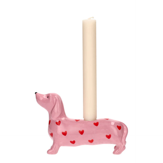 Mignon Kerzenhalter Dackel mit Herzen rosa