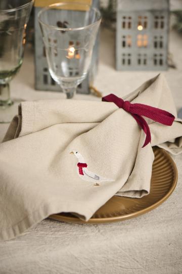 Ib Laursen Stoffserviette Tradition mit Gans leinenfarbig