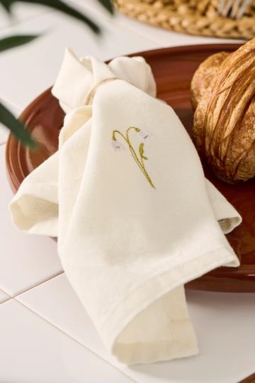 Ib Laursen Stoffserviette Flora m/Schneeglöckchen butter cream