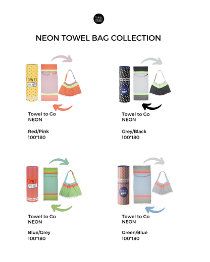 NEON 2‑in‑1 wandelbare Handtuchtasche aus recycelter Baumwolle, Blau/Grau