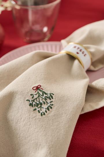 Ib Laursen Stoffserviette Tradition mit Mistelzweig leinenfarbig