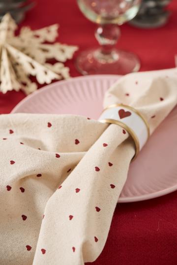 Stoffserviette Valentin natur m/roten Herzen