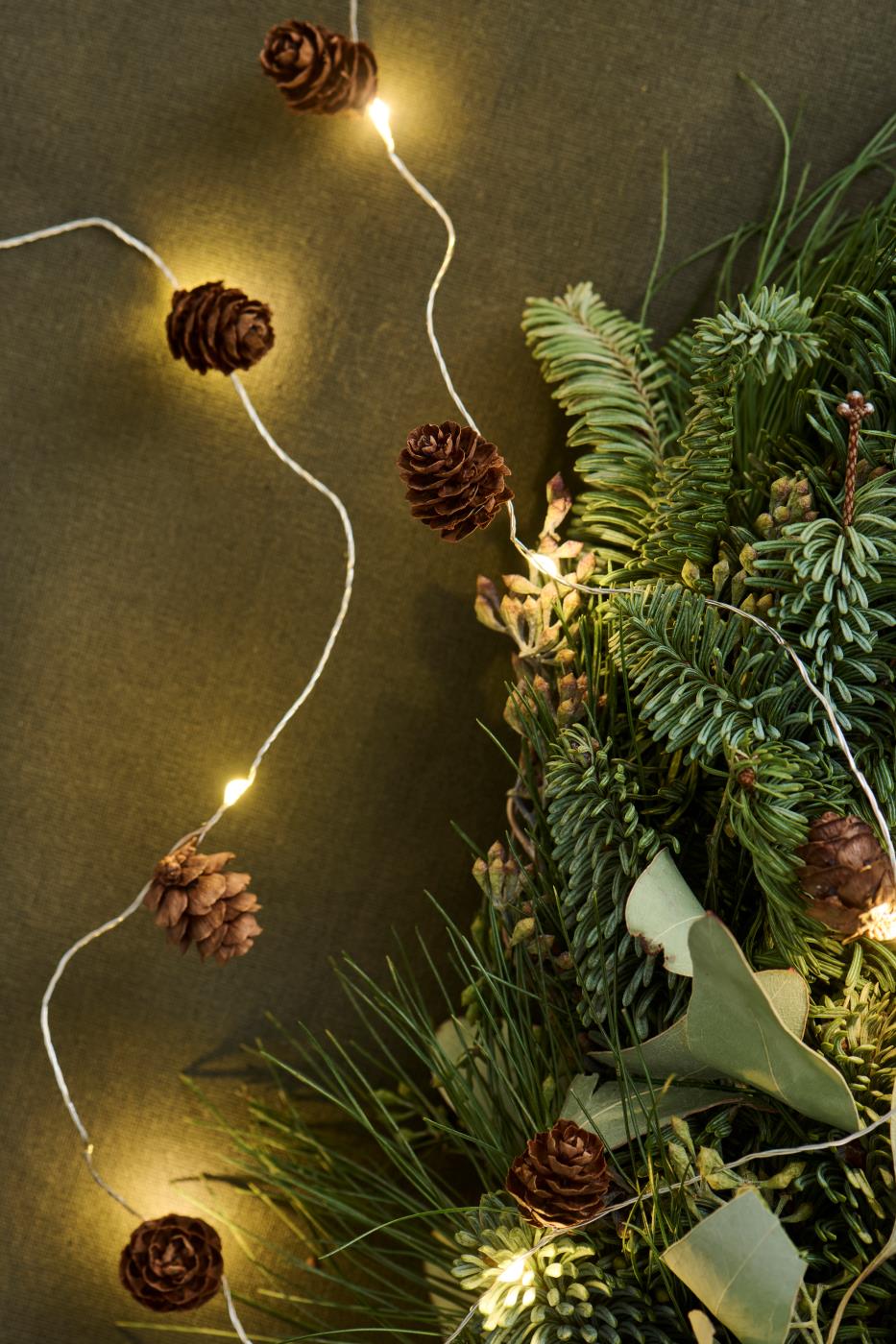 Ib Laursen Lichterkette mit 10 LED-Lichtern und Zapfen