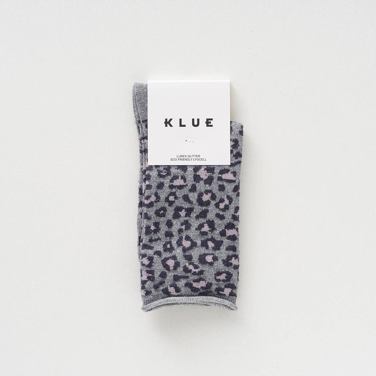 KLUE Glitzer-Lurex-Socken aus umweltfreundlichem Lyocell | Leopard Grau
