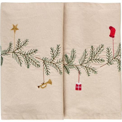 Ib Laursen Tischläufer Tradition Tannengirlande und Weihnachtsschmuck leinenfarbig