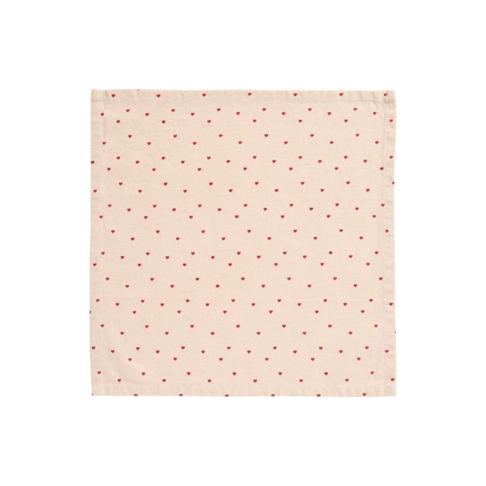 Stoffserviette Valentin natur m/roten Herzen