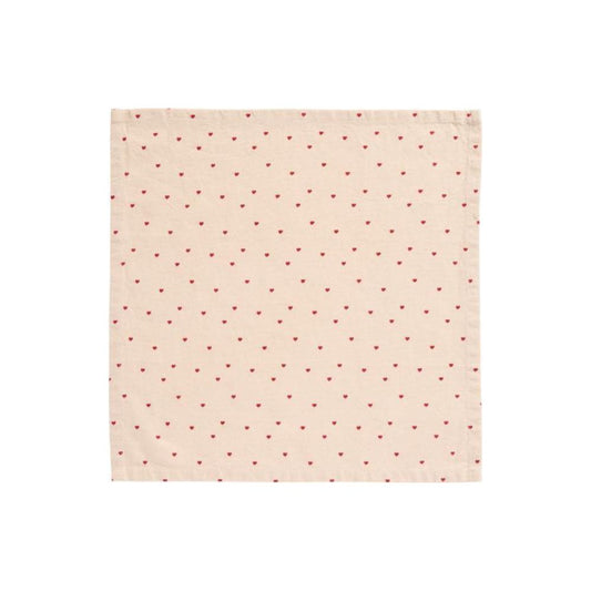 Stoffserviette Valentin natur m/roten Herzen