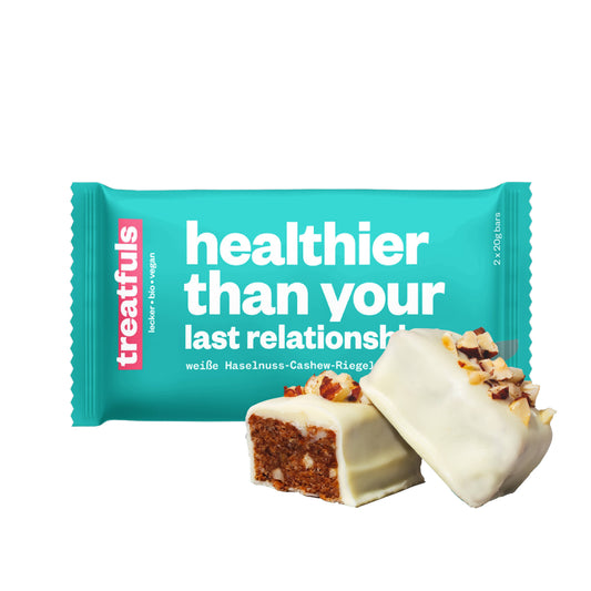 Weiße Schoko crunchy Haselnuss Riegel bio+vegan+glutenfrei