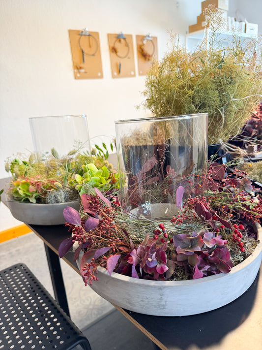 Workshop Herbst im Betonkranz mit Windlicht gestalten