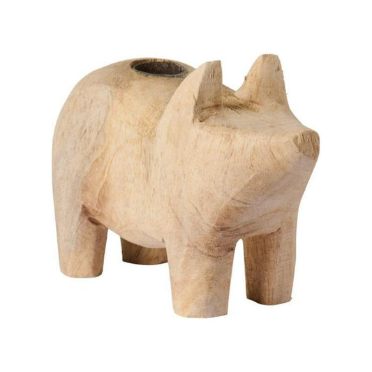 Kerzenhalter f/1,3 cm Kerze Schwein UNIKA Holz m/Metalleinsatz