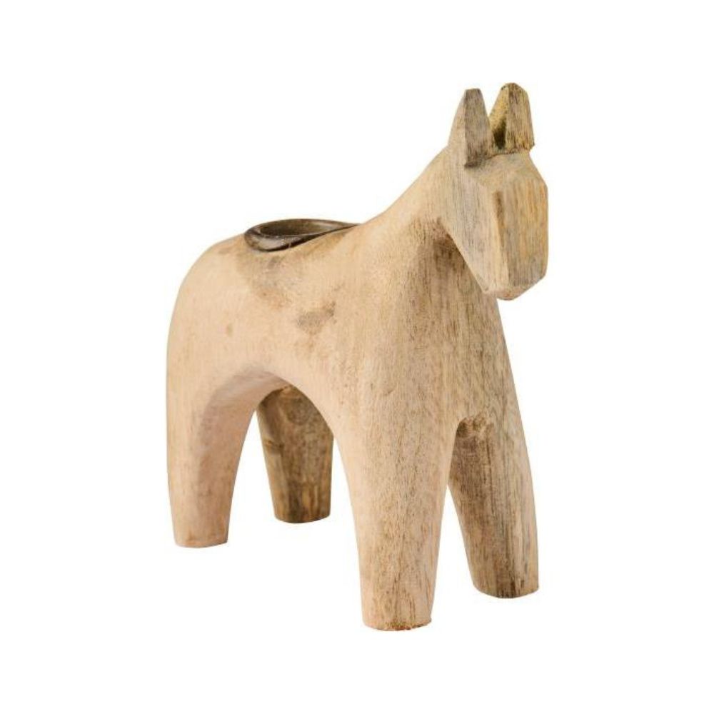 Kerzenhalter f/2,2 cm Kerze Pferd UNIKA Holz m/Metalleinsatz
