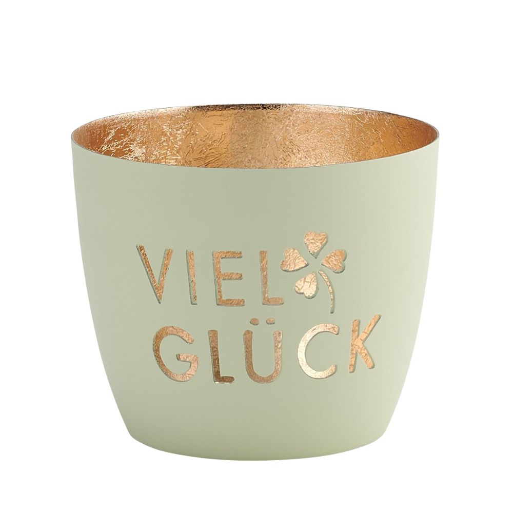 Madras Windlicht Viel Glück pastellgrün/ Gold