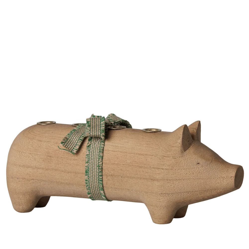 Maileg Holzkerzenhalter, Schwein, Advent medium – Natur