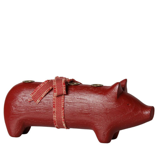 Maileg Holzkerzenhalter, Schwein, Advent medium – Rot