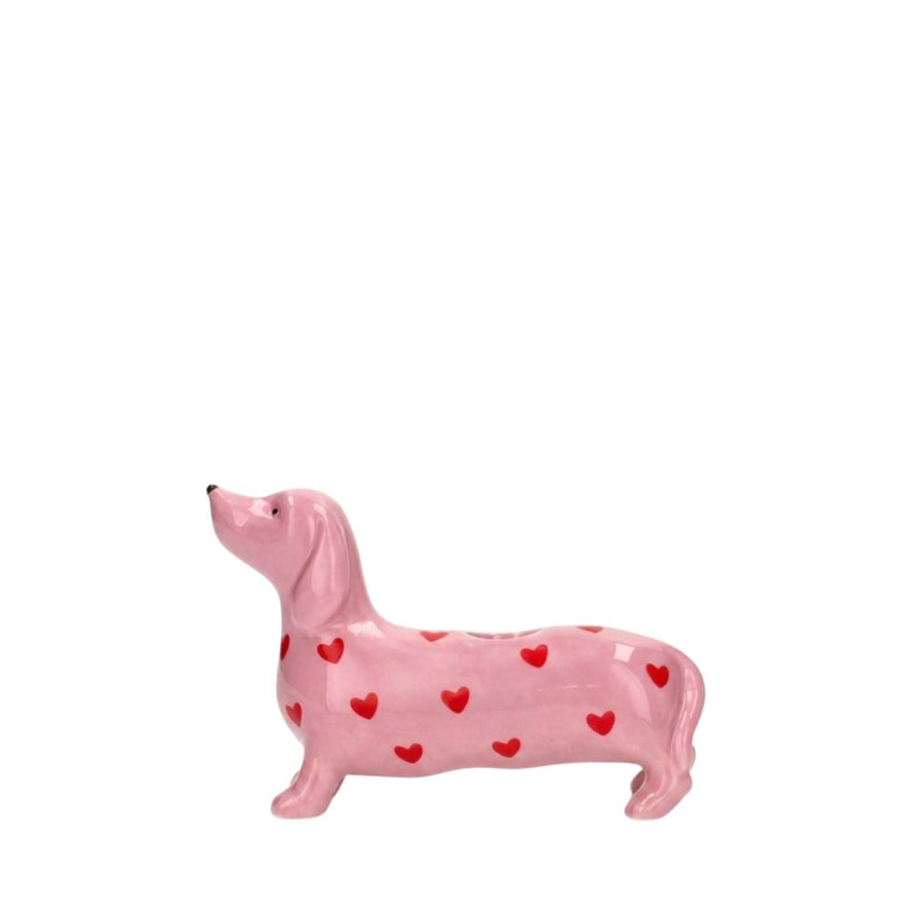 Mignon Kerzenhalter Dackel mit Herzen rosa
