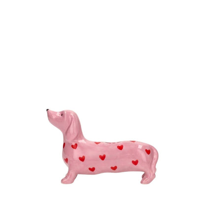 Mignon Kerzenhalter Dackel mit Herzen rosa