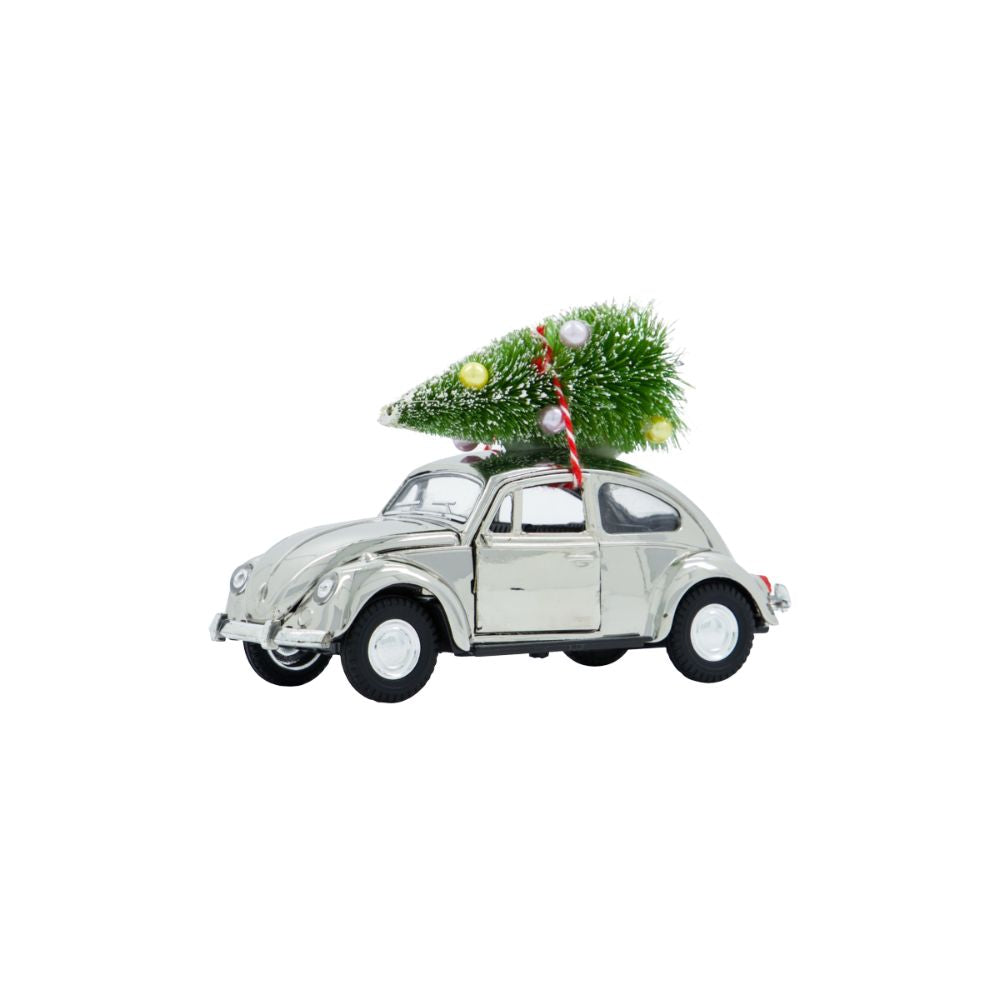 House Doctor Weihnachtsauto Silber Groß – Dekoauto mit Tannenbaum