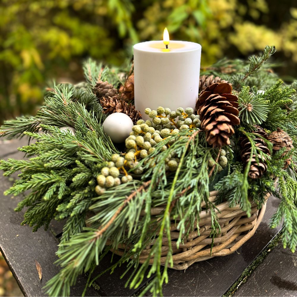 Workshop Lichtfunke – Adventsgesteck im Korb