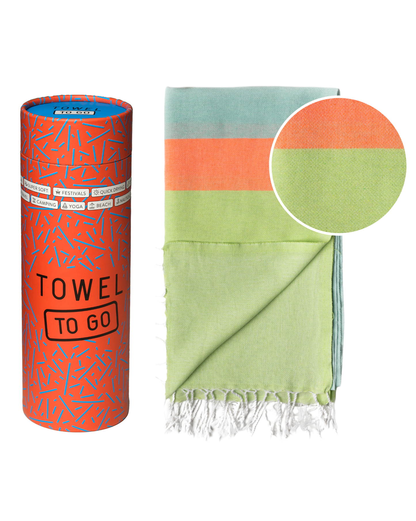 NEON Strandtuch aus recycelter Baumwolle mit Geschenkbox, Blau/Grün