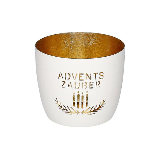 Madras, Windlicht, M, Motiv: Adventszauber, weiß/gold