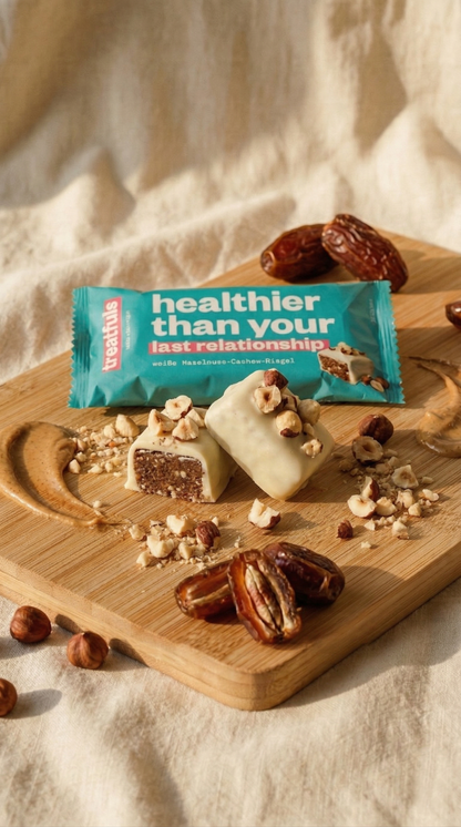 Weiße Schoko crunchy Haselnuss Riegel bio+vegan+glutenfrei