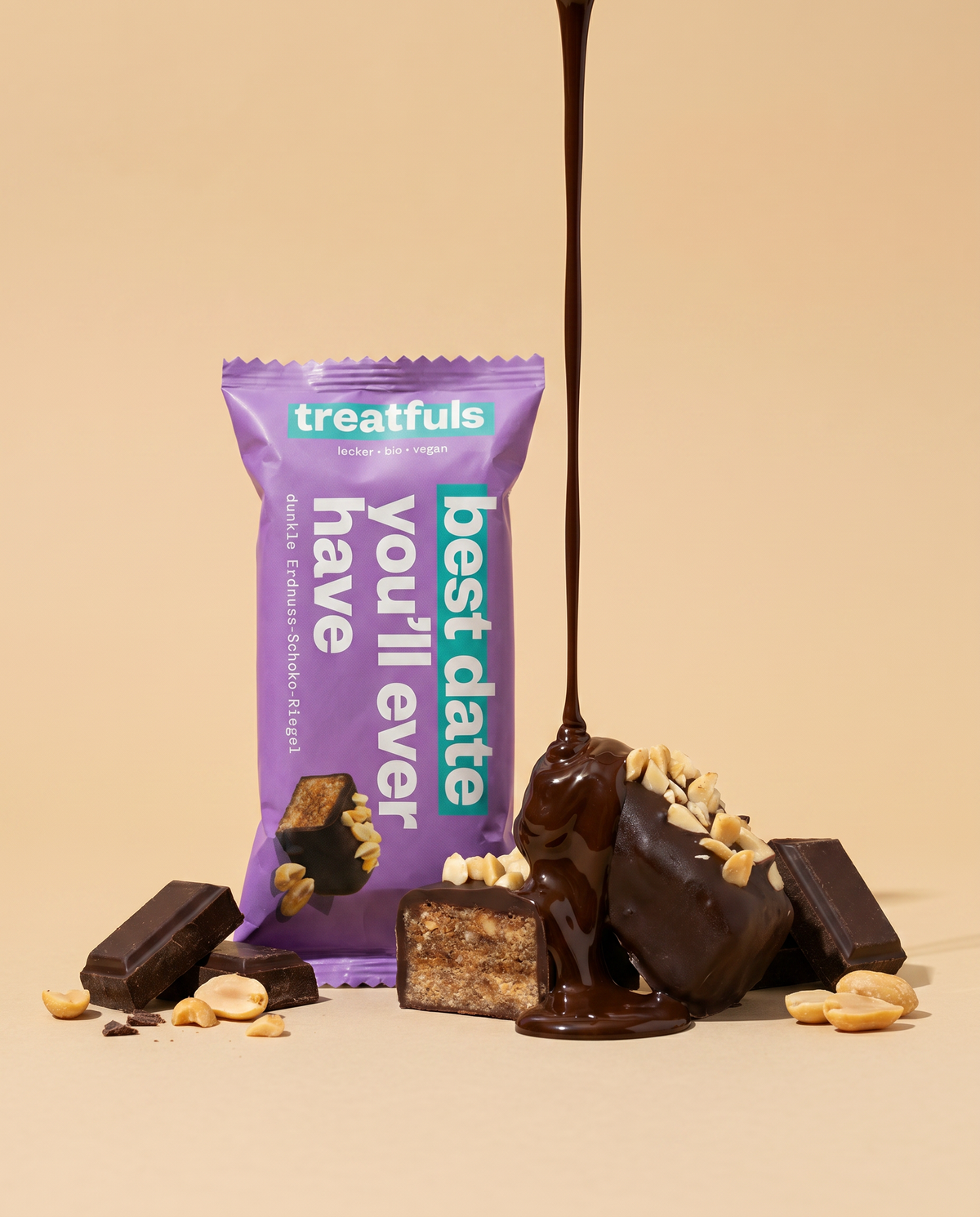 Dunkle Schoko Erdnuss  Riegel bio + vegan + glutenfrei