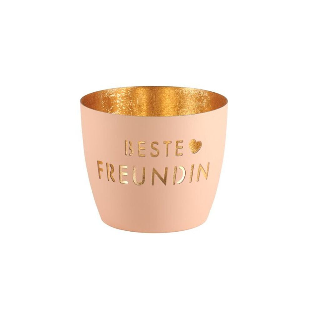 Madras Windlicht Beste Freundin, pastellorange/gold