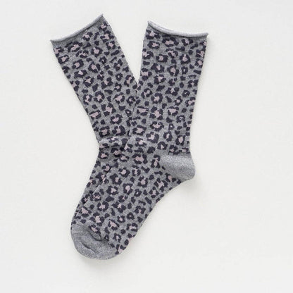 KLUE Glitzer-Lurex-Socken aus umweltfreundlichem Lyocell | Leopard Grau