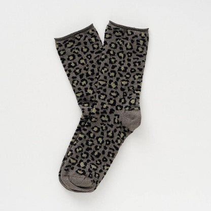 KLUE Glitzer-Lurex-Socken aus umweltfreundlichem Lyocell | Leopard Khaki