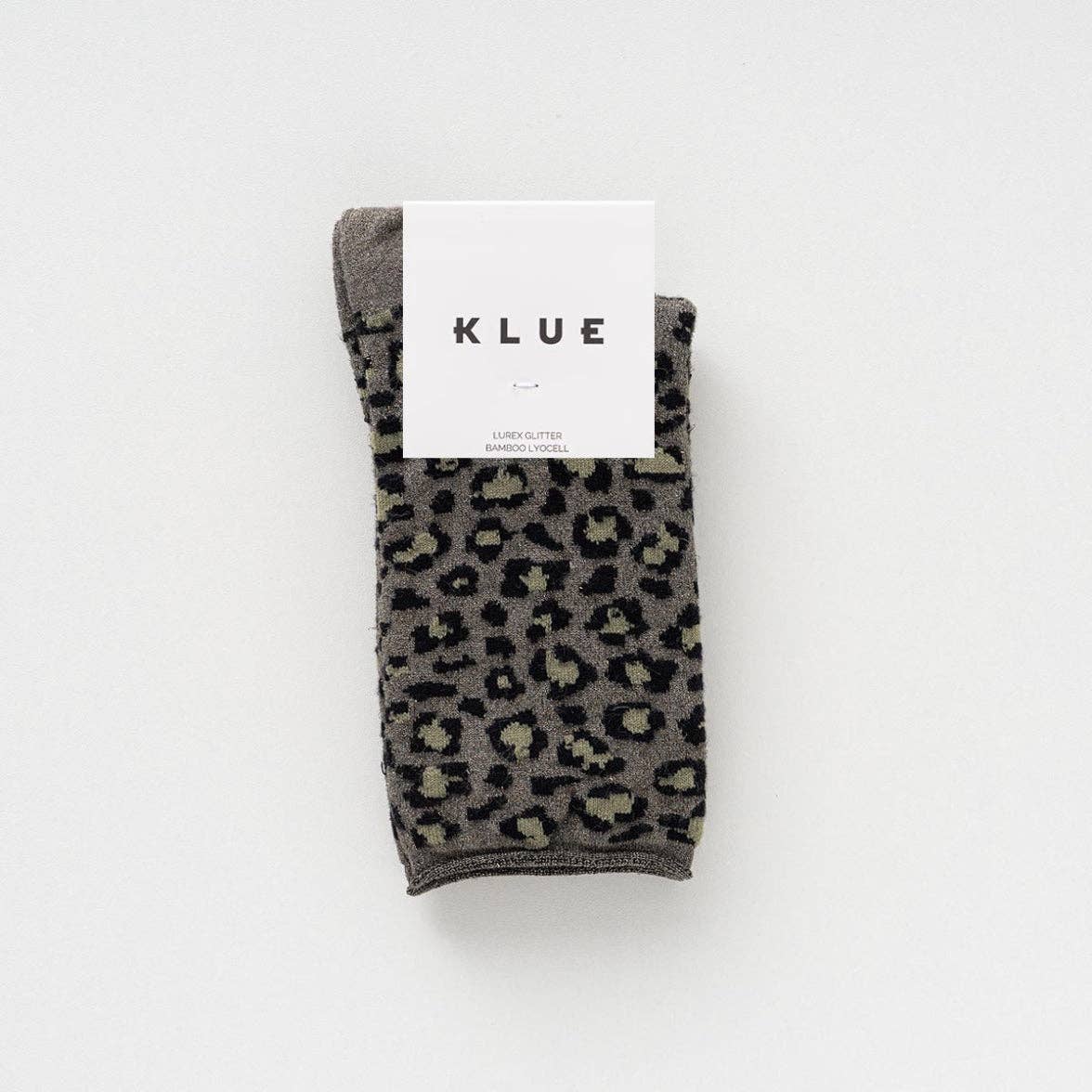 KLUE Glitzer-Lurex-Socken aus umweltfreundlichem Lyocell | Leopard Khaki