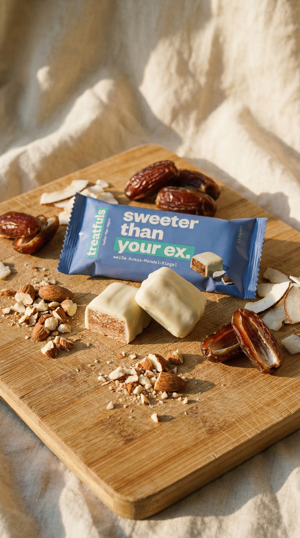 Weiße Schoko Kokosnuss-Mandel Riegel bio + vegan+ glutenfrei