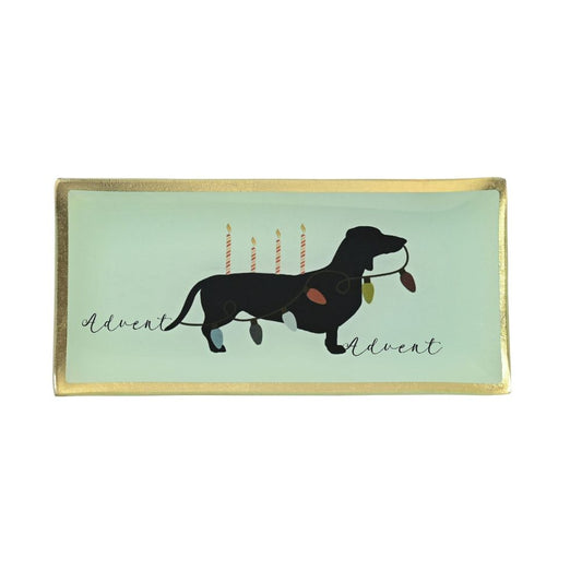 Love Plates, Glasteller, L, Advent, Hund mit Lichterkette, grün