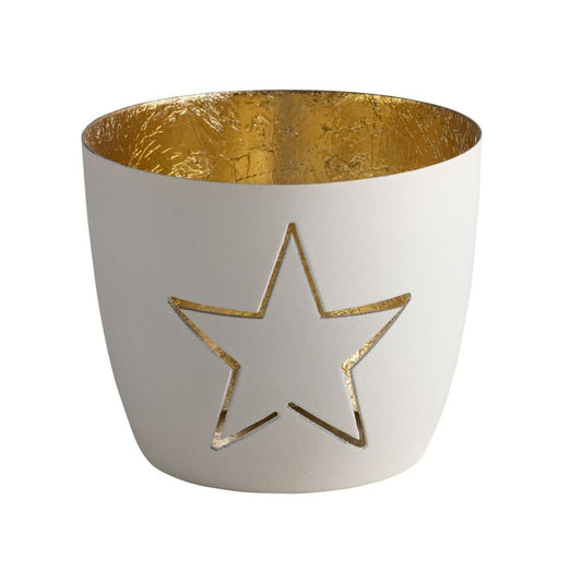 Madras, Windlicht, Stern, weiss/gold