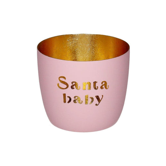 Madras, Windlicht, M, Motiv: Santa baby, rosa/gold